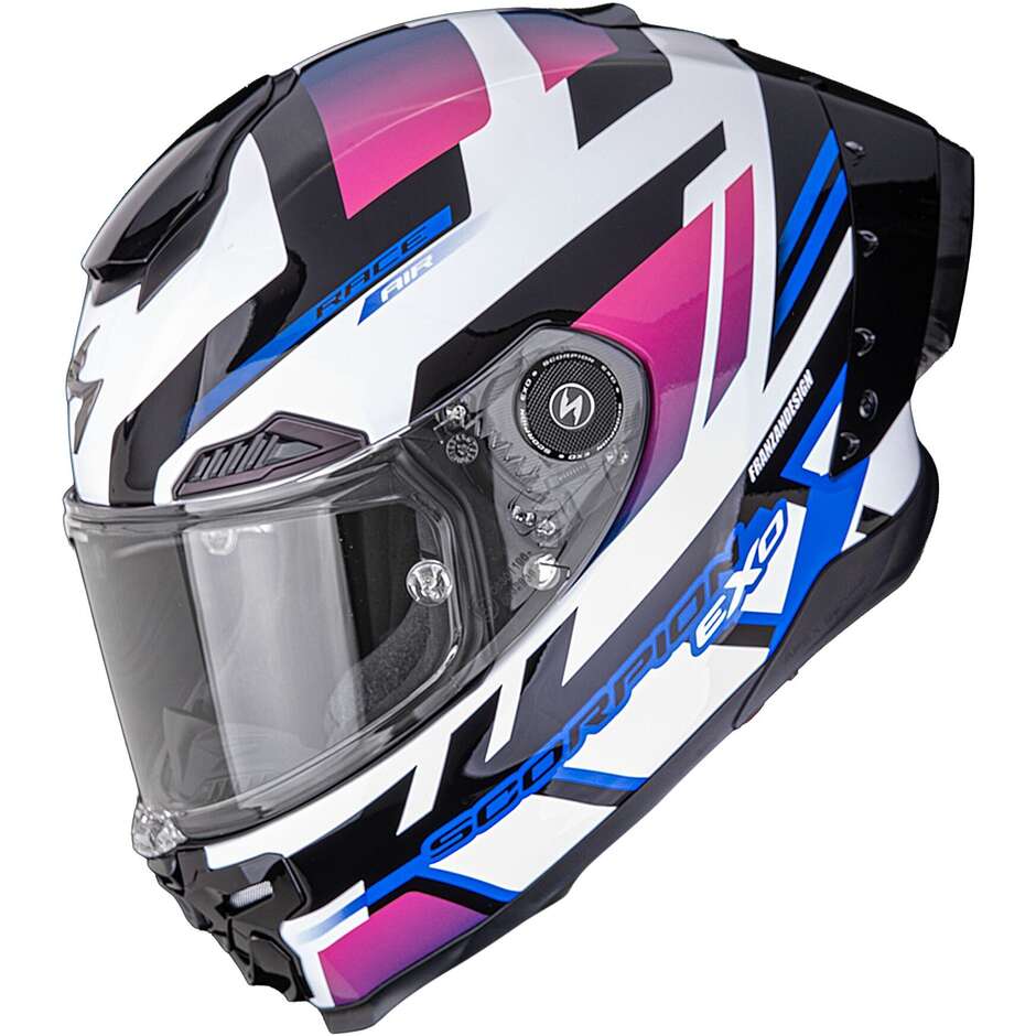 Casque intégral de moto Scorpion EXO-RACE AIR FURY Blanc Rose Bleu