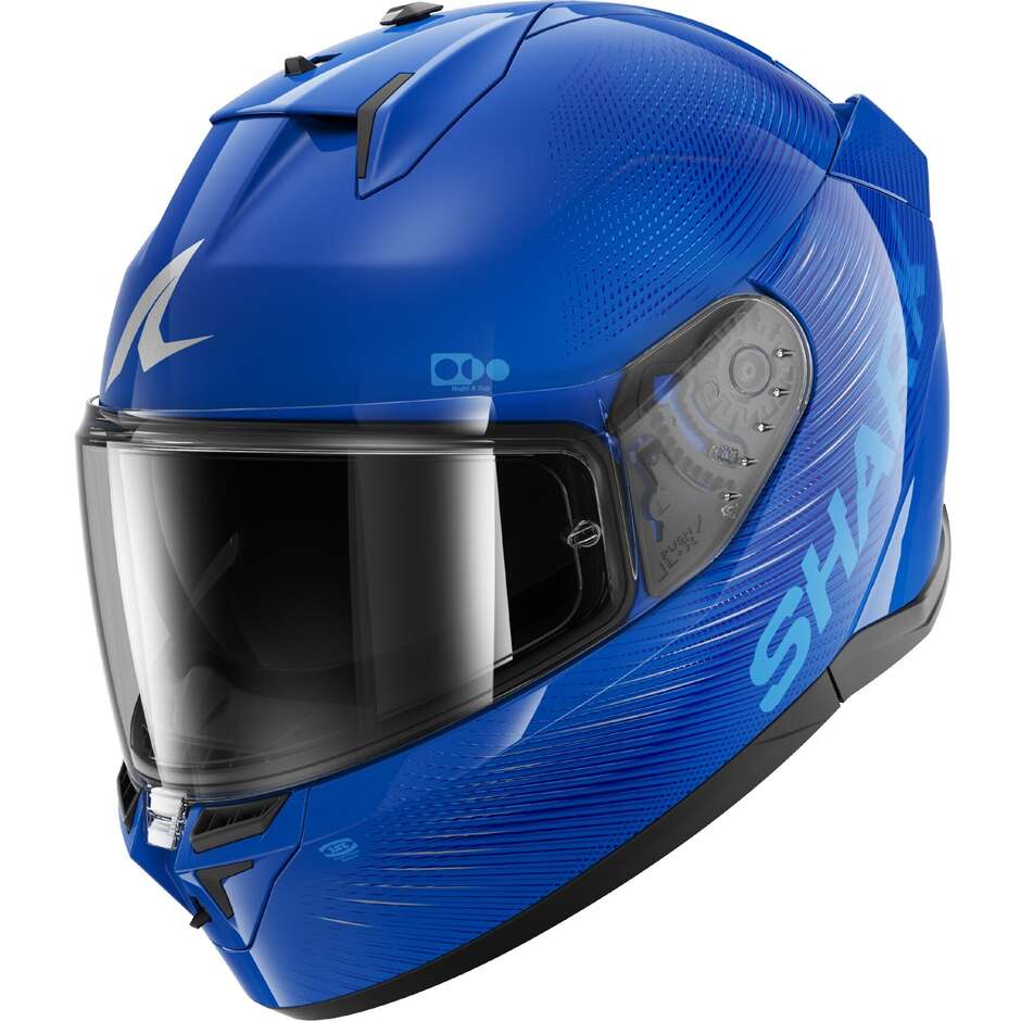 Casque intégral de moto Shark D-SKWAL 3 SP LYNE Bleu Argent Bleu