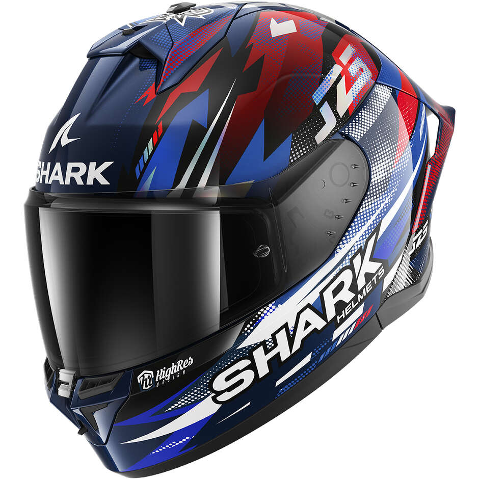 Casque intégral de moto Shark SKWAL CUP REPLICA ZARCO GP DE FRANCE, bleu chromé et rouge.
