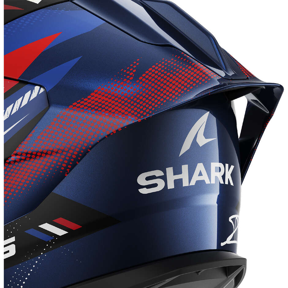 Casque intégral de moto Shark SKWAL CUP REPLICA ZARCO GP DE FRANCE, bleu chromé et rouge.
