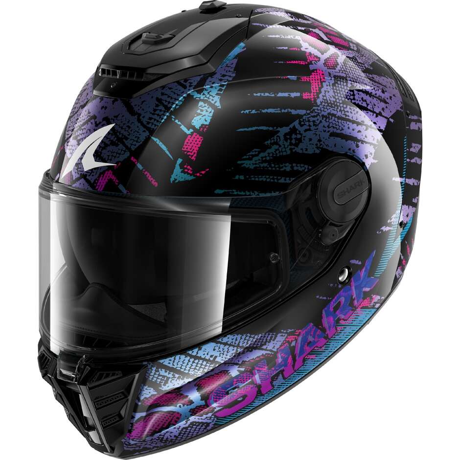 Casque intégral de moto Shark SPARTAN RS REPTAIA Noir et bleu pailleté