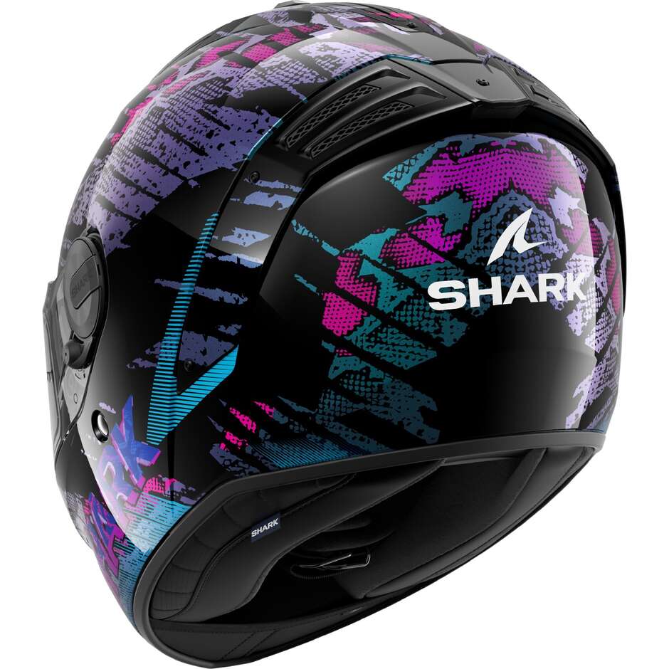 Casque intégral de moto Shark SPARTAN RS REPTAIA Noir et bleu pailleté