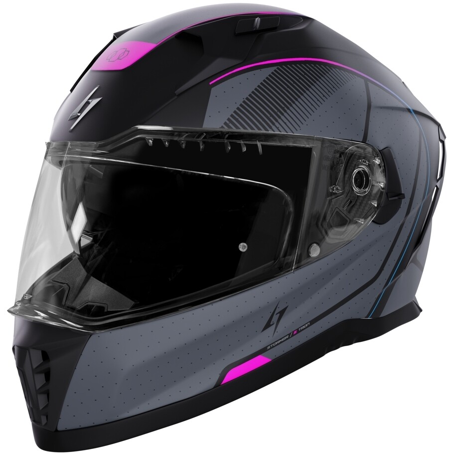 Casque intégral de moto Stormer Blaster Tron, bleu et rose, métal mat