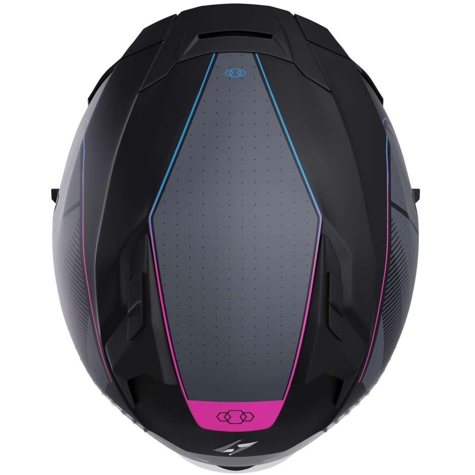 Casque intégral de moto Stormer Blaster Tron, bleu et rose, métal mat