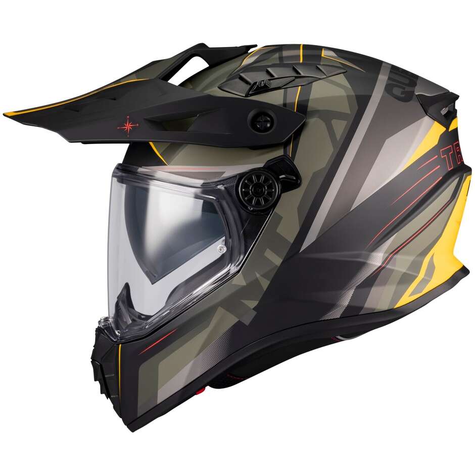 Casque intégral de moto tout-terrain MT Helmet TRACK SV QUESTOR B6, vert et jaune mats