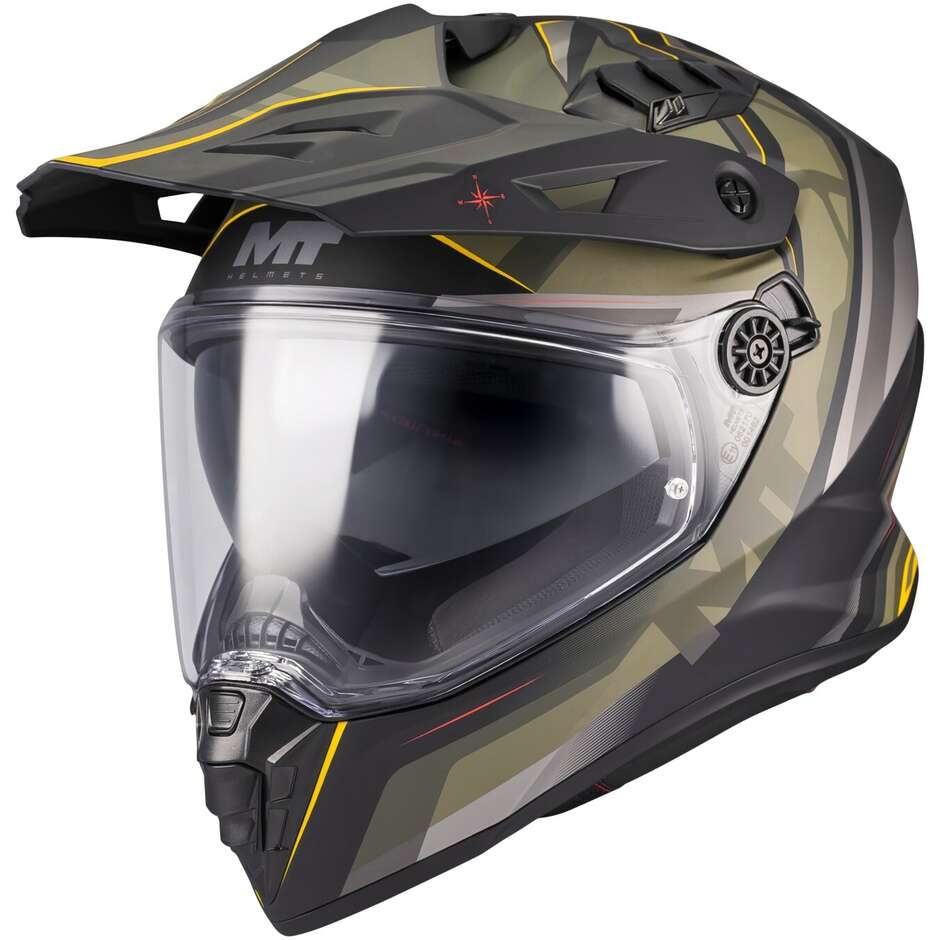 Casque intégral de moto tout-terrain MT Helmet TRACK SV QUESTOR B6, vert et jaune mats