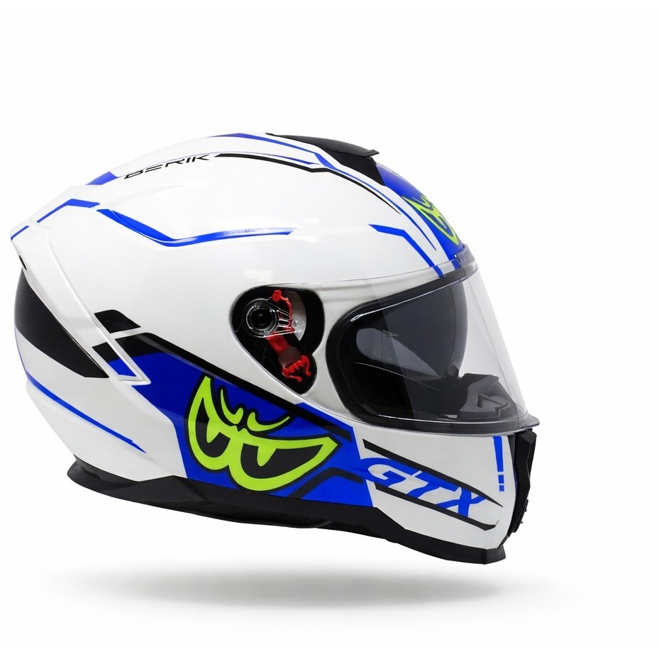 Casque intégral moto Berik FF869 GTX à double visière, blanc, jaune, bleu