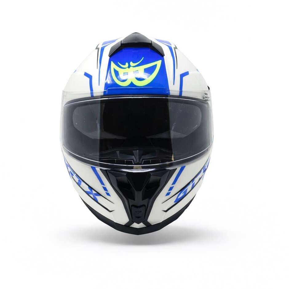 Casque intégral moto Berik FF869 GTX à double visière, blanc, jaune, bleu