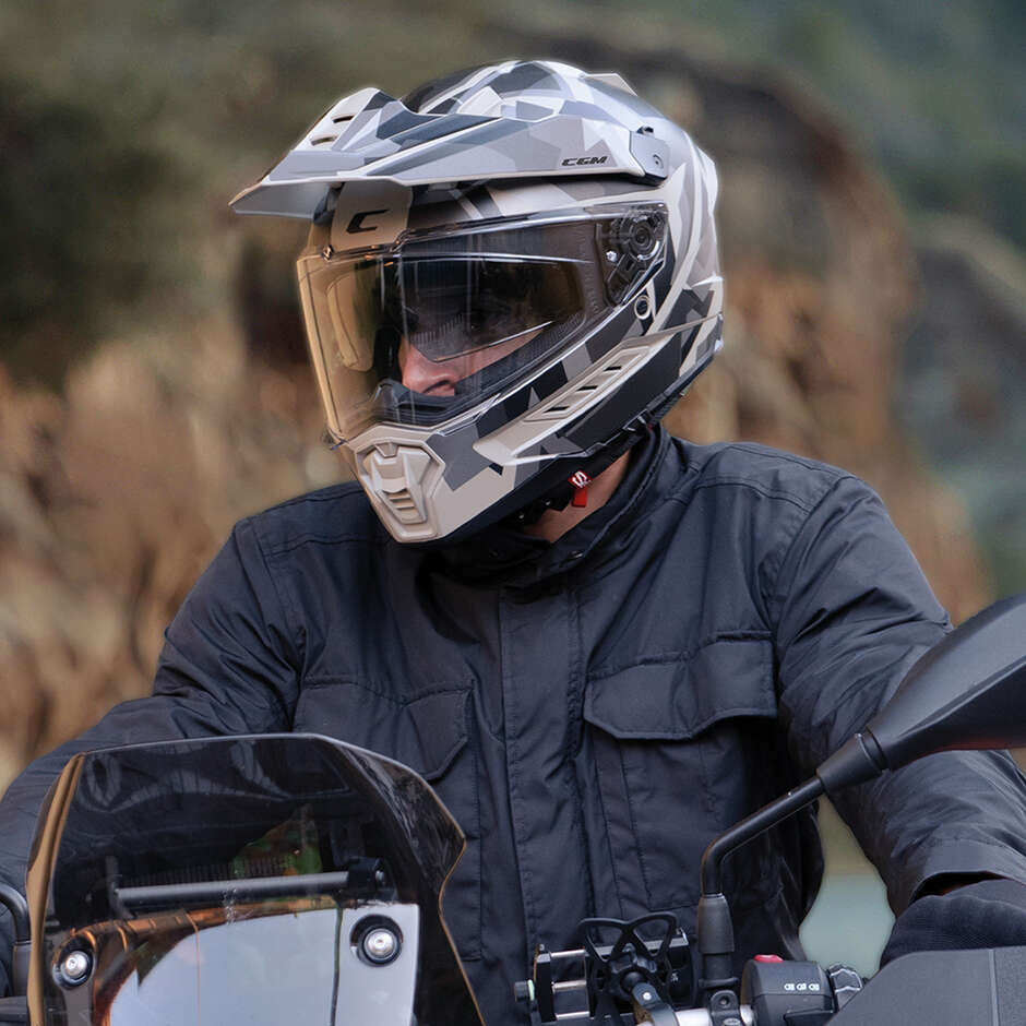 Casque intégral moto CGM 366R DUAL DIRT, noir mat/beige