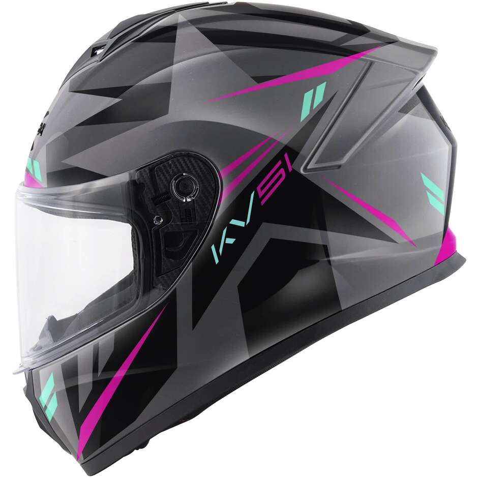 Casque intégral moto Kappa KV51 ZENITH Gris mat Noir Petronas Bleu clair Fuchsia