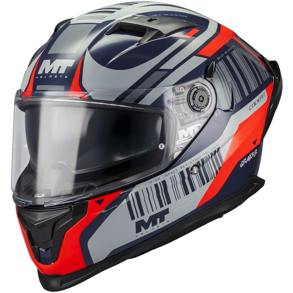 Casque intégral moto MT Helmets BRAKER SV COCKPIT C5, orange, gris, noir brillant