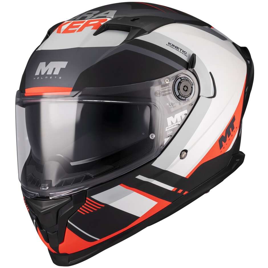 Casque intégral moto MT Helmets BRAKER SV INCEPTION B5 Blanc Rouge Noir Mat