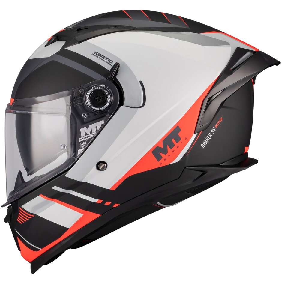 Casque intégral moto MT Helmets BRAKER SV INCEPTION B5 Blanc Rouge Noir Mat