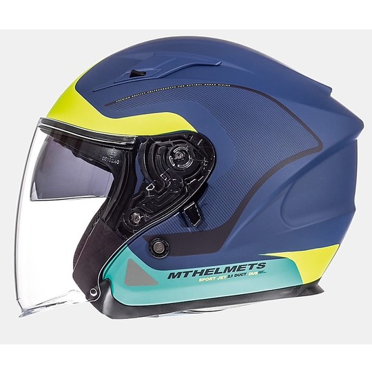 Casque Jet Helmet MT Helmets Avenue SV Crossroad Blue Yellow Green Matt