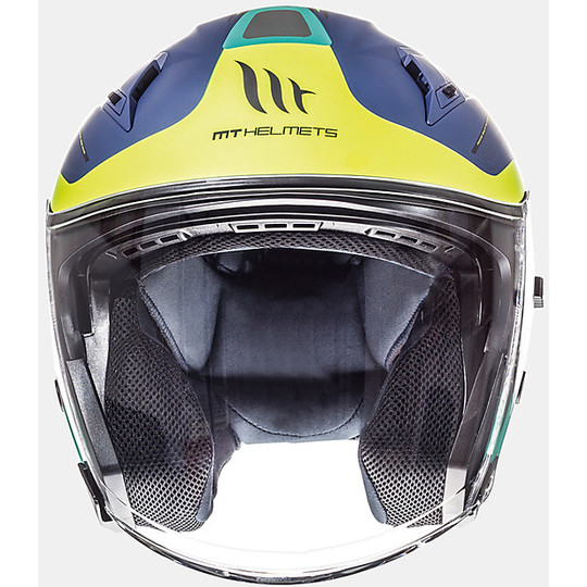 Casque Jet Helmet MT Helmets Avenue SV Crossroad Blue Yellow Green Matt