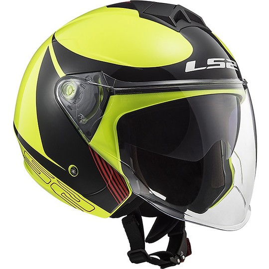 Casque Jet Ls2 Double Visor Ls2 OF573 TWISTER 2 Plane Yellow Fluo Black Red