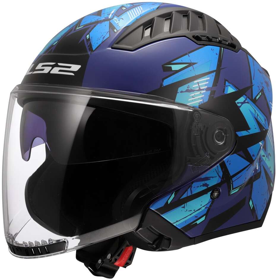 Casque Jet Moto LS2 OF600 COPTER II KANJI Bleu