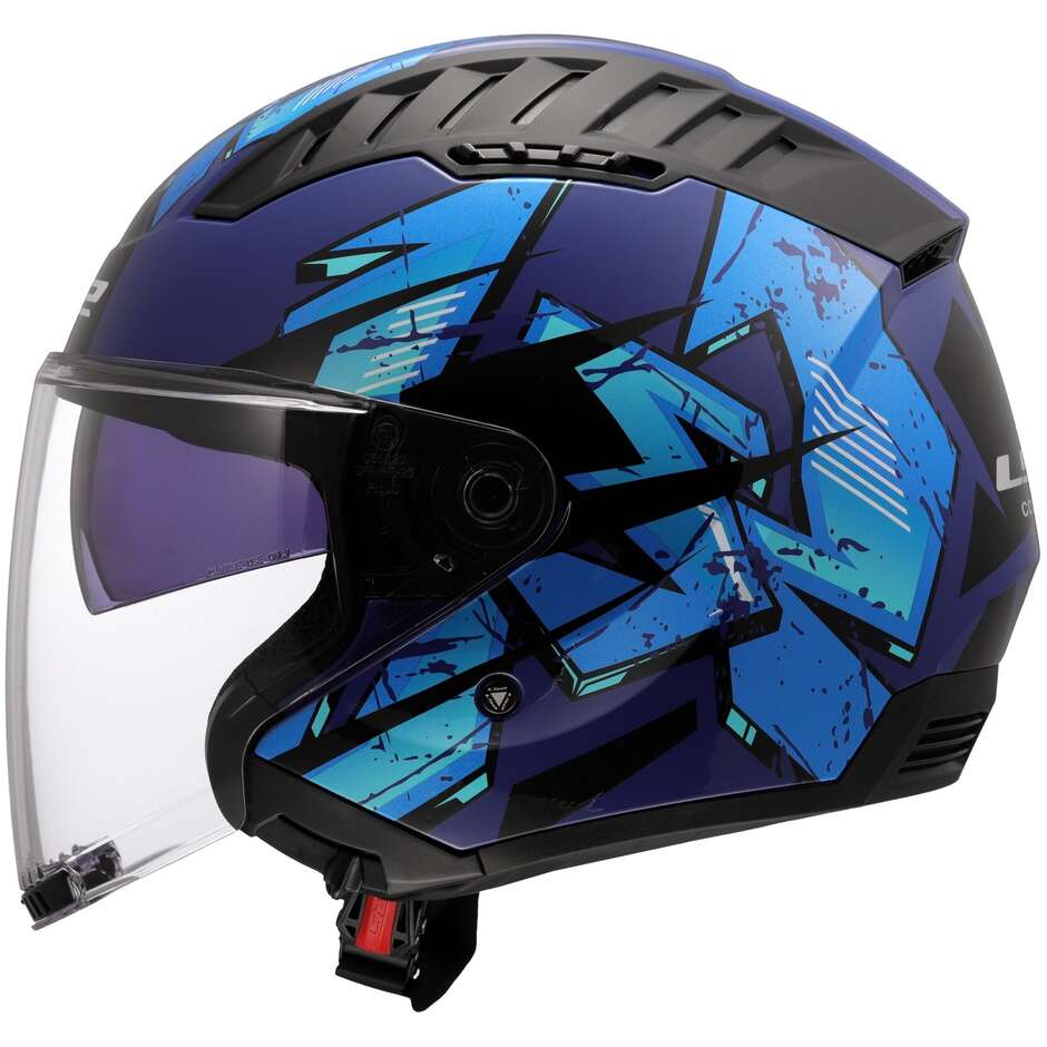 Casque Jet Moto LS2 OF600 COPTER II KANJI Bleu