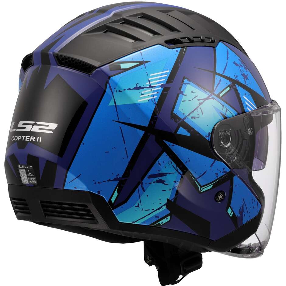 Casque Jet Moto LS2 OF600 COPTER II KANJI Bleu