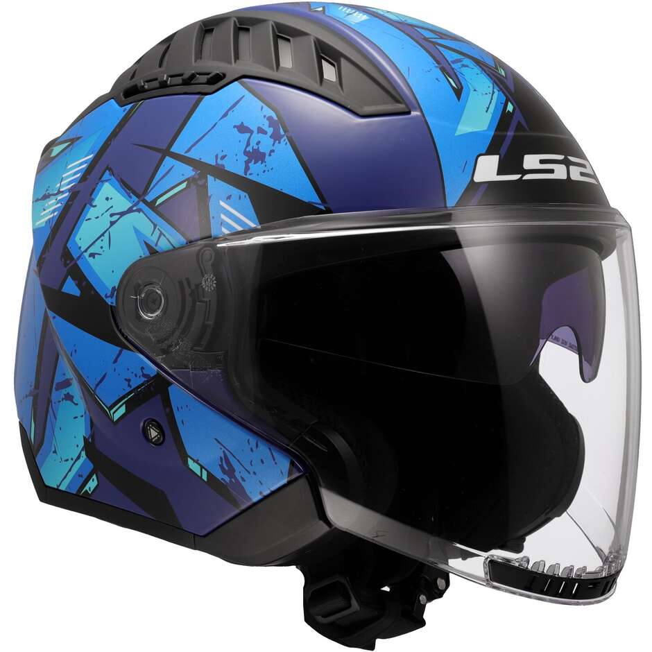 Casque Jet Moto LS2 OF600 COPTER II KANJI Bleu