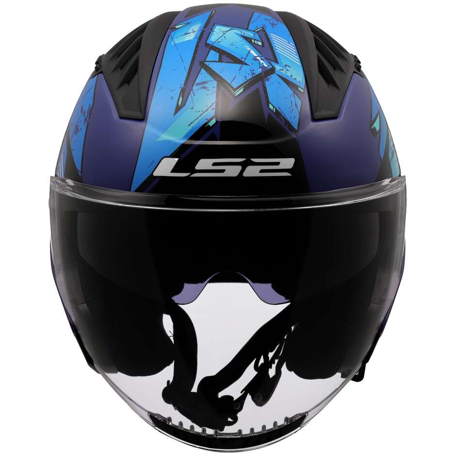 Casque Jet Moto LS2 OF600 COPTER II KANJI Bleu