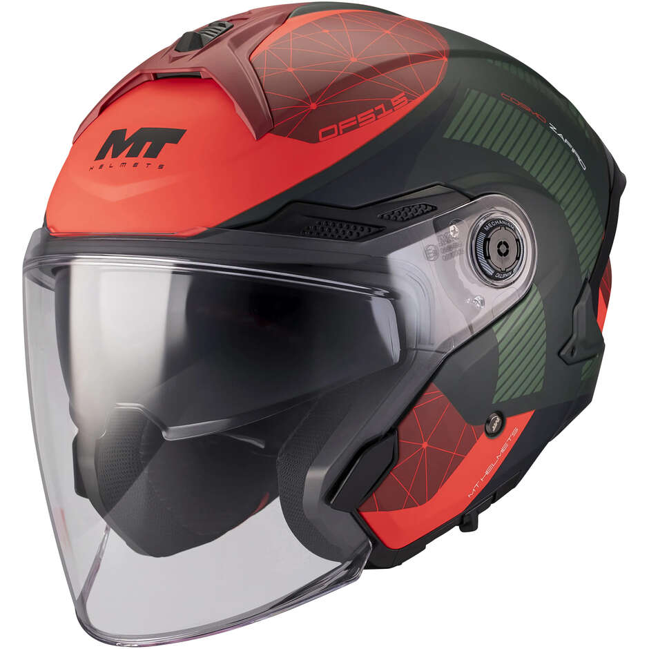Casque jet MT Helmets COSMO SV ZAFIRO C16 Vert Rouge Mat