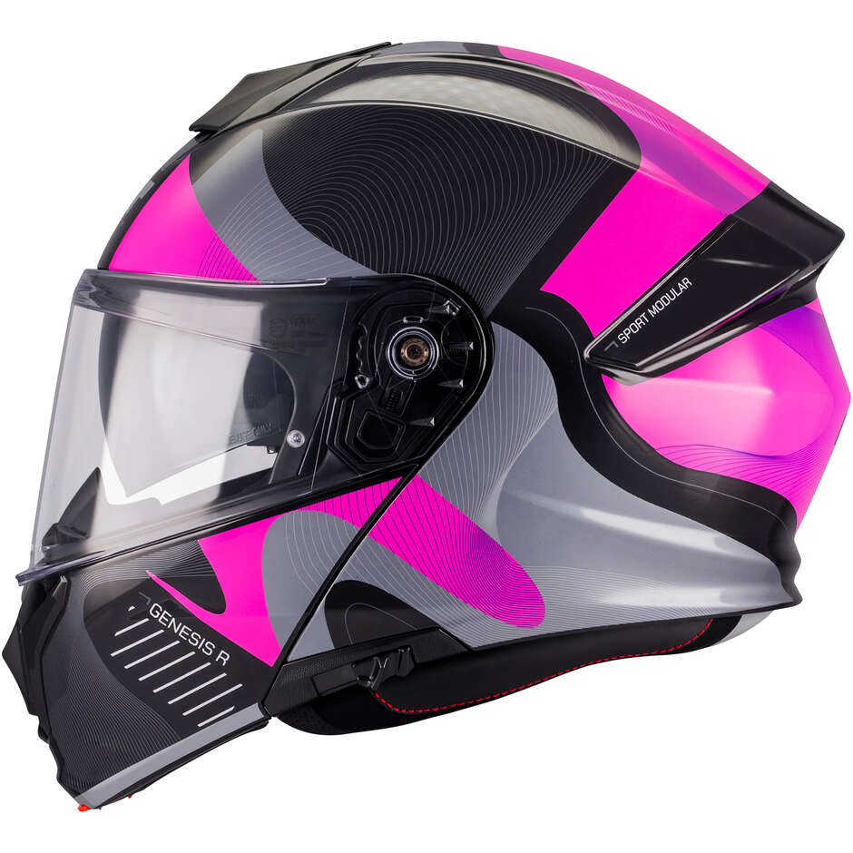 Casque modulable MT Helmets GENESIS R SV LANCER B8 Rose Noir brillant