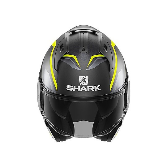 Casque Modulaire Chin Pliant Moto Shark EVO ES Yari Mat Anthracite Jaune Argent Mat