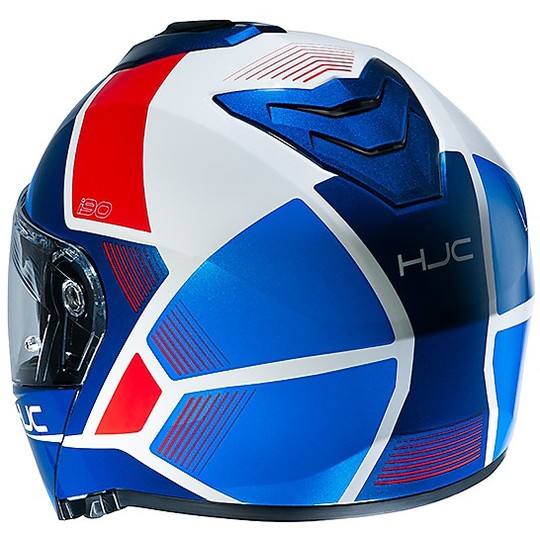 Casque Modulaire Double Homologation P / J Moto HJC i90 HOLLEN MC21 Blanc Bleu Rouge