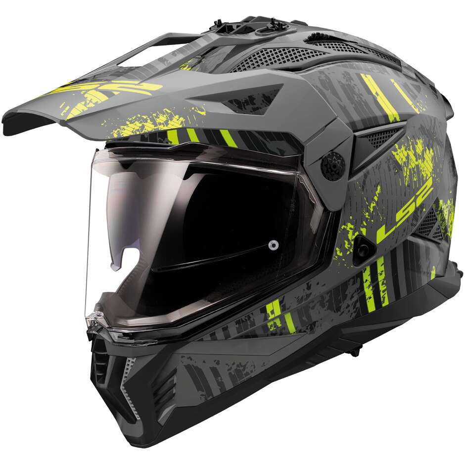 Casque Moto Aventure Ls2 MX702 PIONEER 2 CRAZY Noir Mat Gris Jaune