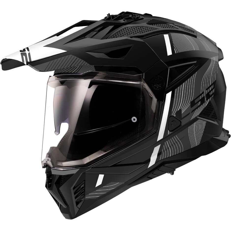 Casque Moto Aventure Ls2 MX702 PIONEER 2 HILL Noir Mat Blanc
