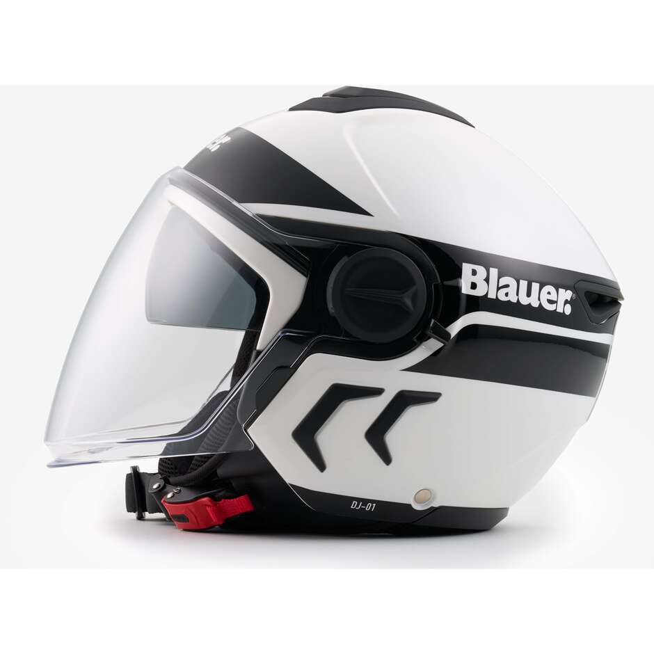 Casque moto Blauer Jet double visière DJ-01 Graphic B blanc noir brillant