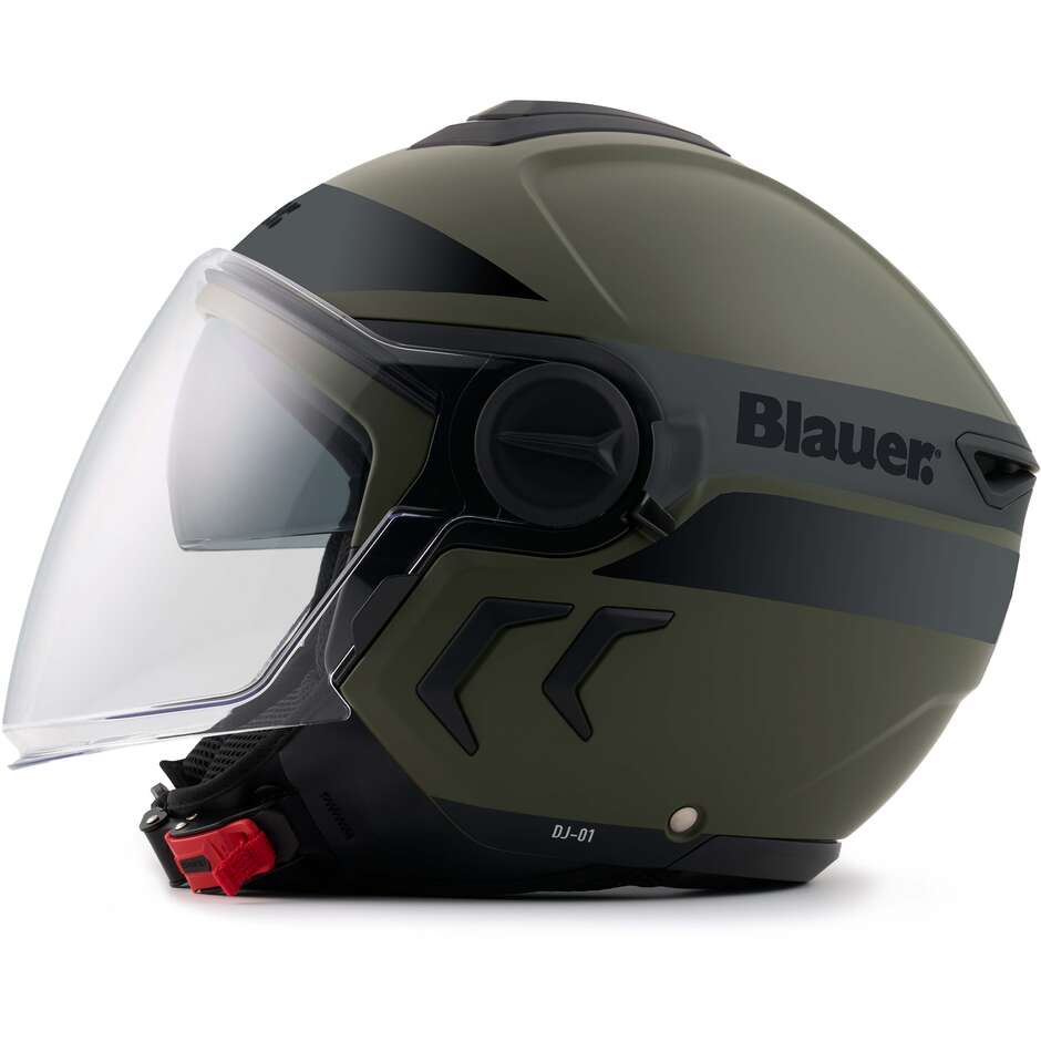 Casque moto Blauer Jet double visière DJ-01 Graphic B vert noir mat