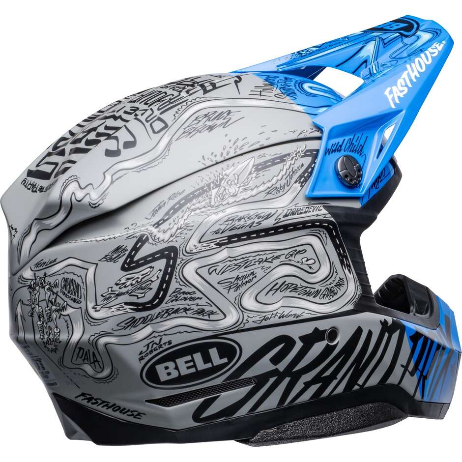 Casque Moto Cross Enduro Bell MOTO-10 SPHERICAL FASTHOUSE DITD Bleu Gris Mat Brillant