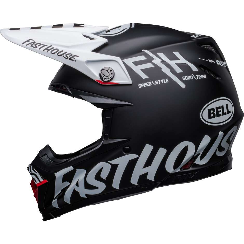 Casque Moto Cross Enduro Bell MOTO-9s FLEX FASTHOUSE CREW Noir Mat Blanc