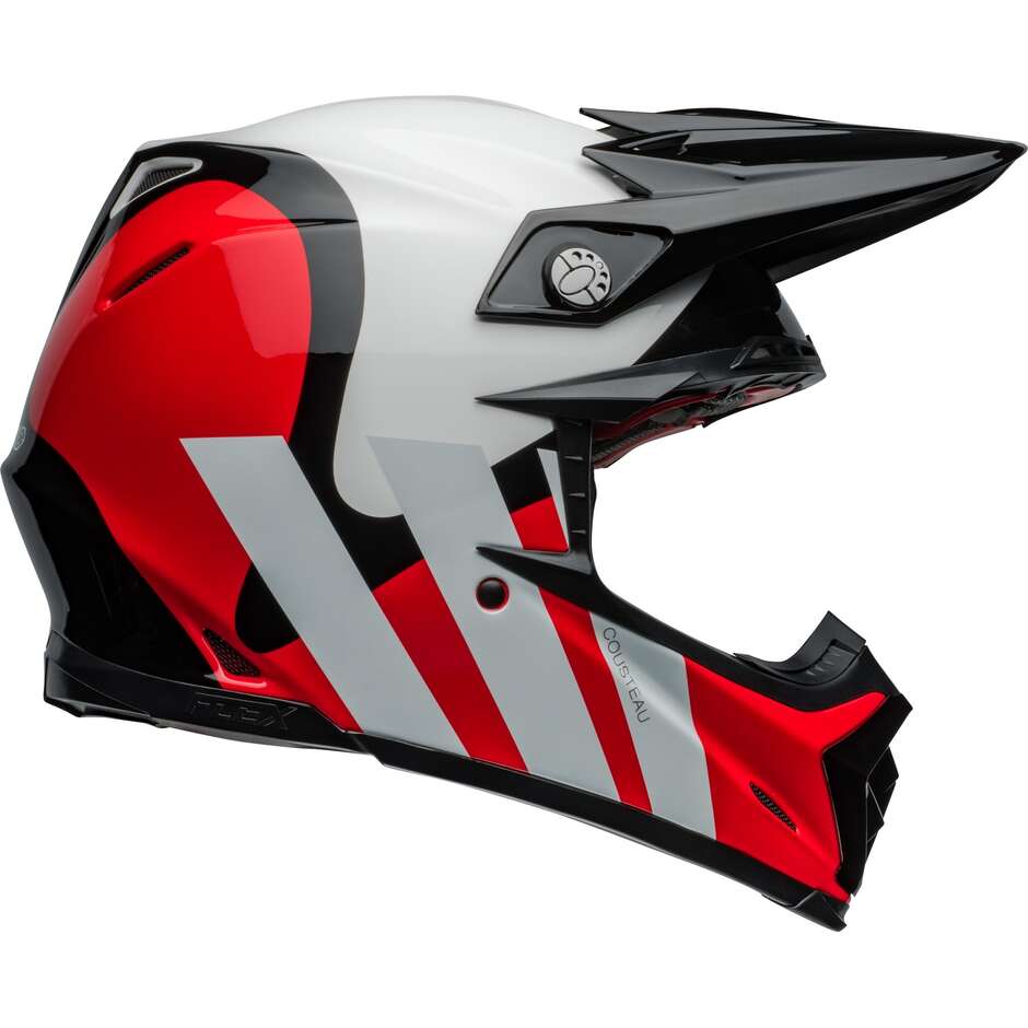 Casque Moto Cross Enduro BELL MOTO-9S FLEX HELLO COUSTEAU STRIPES Blanc Rouge