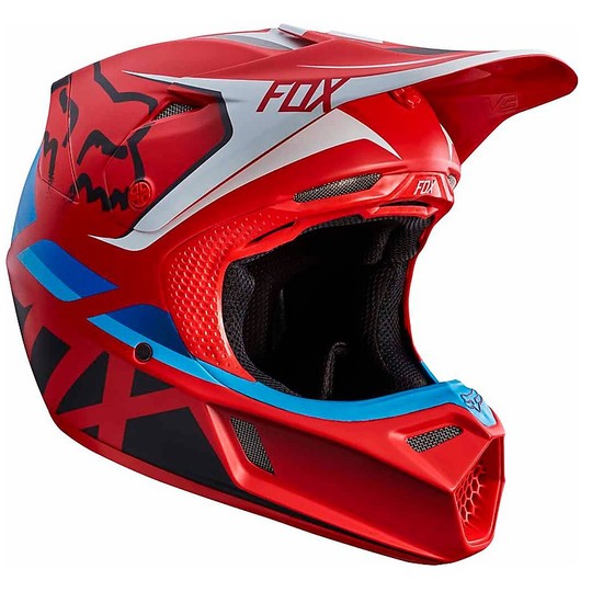 Casque Moto Cross Enduro Fox V3 Seca en fibre rouge
