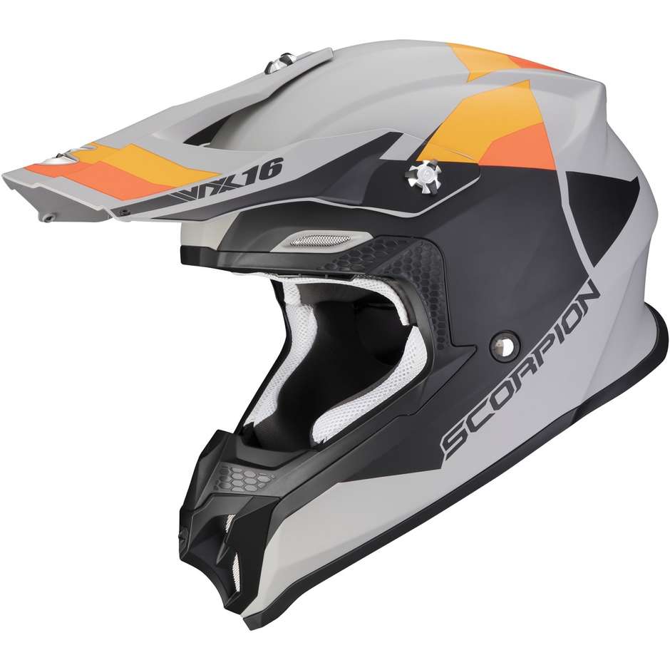 Casque Moto Cross Enduro Intégral Scorpion VX 16 EVO AIR SPECTRUM Gris Mat Orange