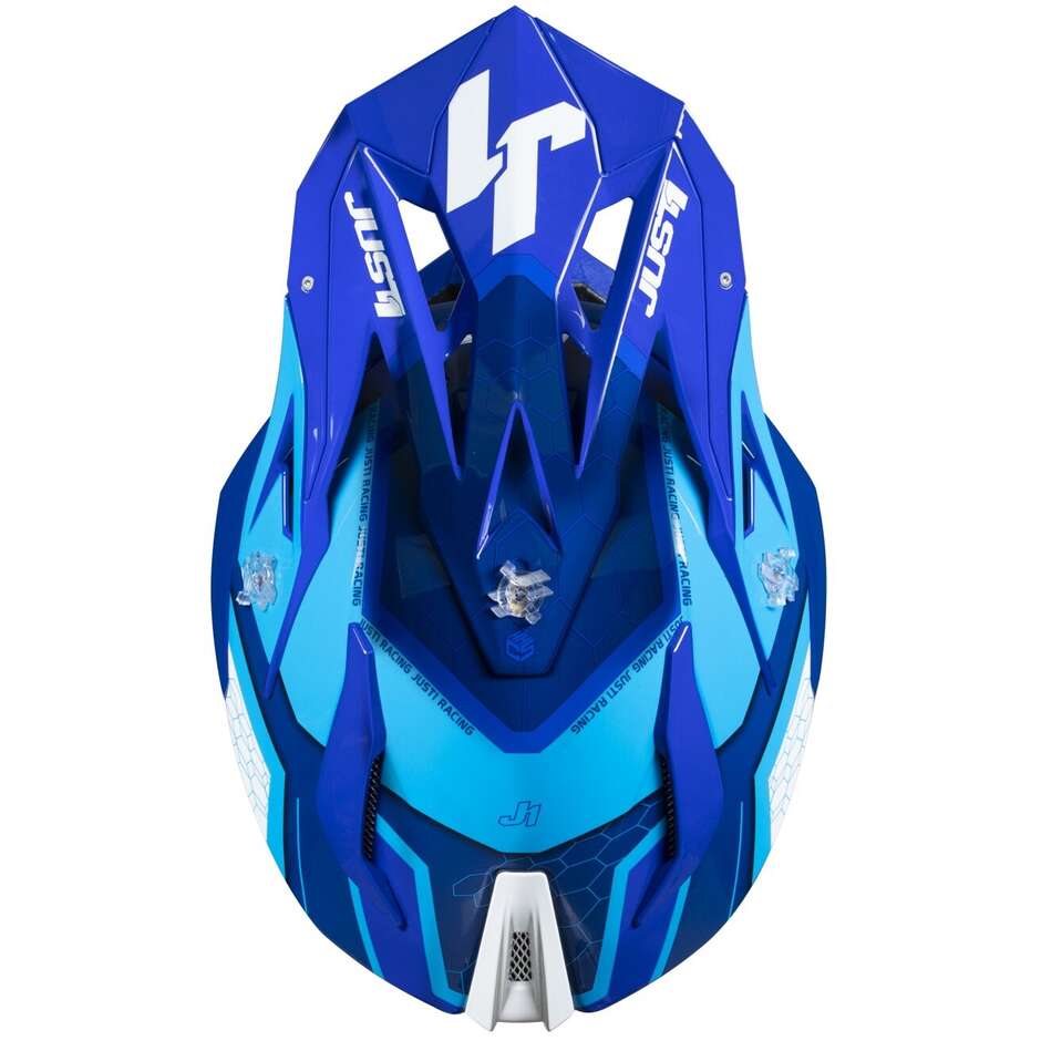 Casque Moto Cross Enduro Just1 J18-f Hexa Blanc Bleu