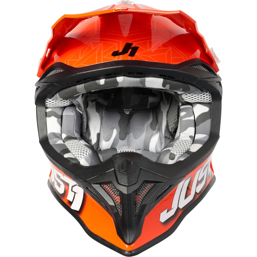 Casque Moto Cross Enduro Just1 J39 KINETIC Camo Gris Rouge Fluo Orange
