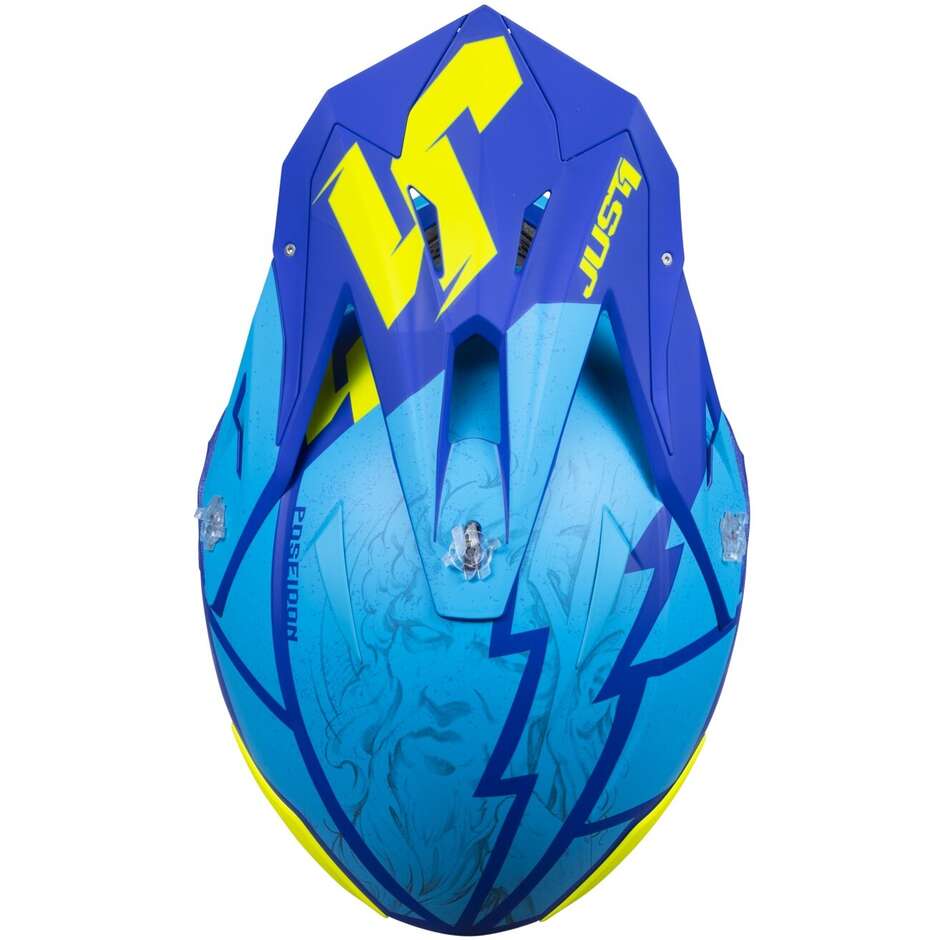 Casque Moto Cross Enduro Just1 J39 Poseidon Fluo Jaune Bleu