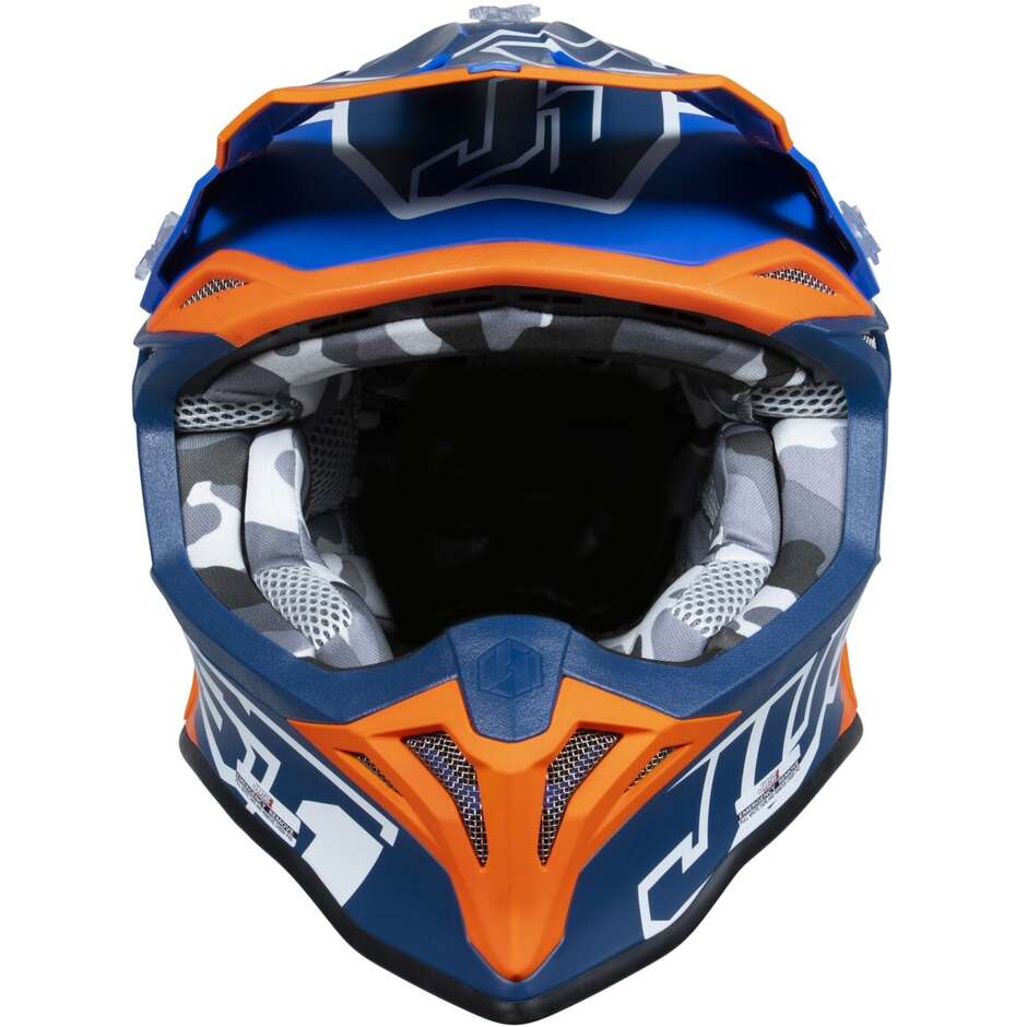 Casque Moto Cross Enduro Just1 J39 Thruster Blanc Fluo Orange Bleu