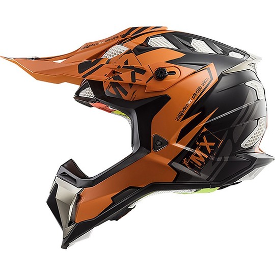Casque Moto Cross Enduro LS2 MX 470 Subverter Emperor Noir Orange