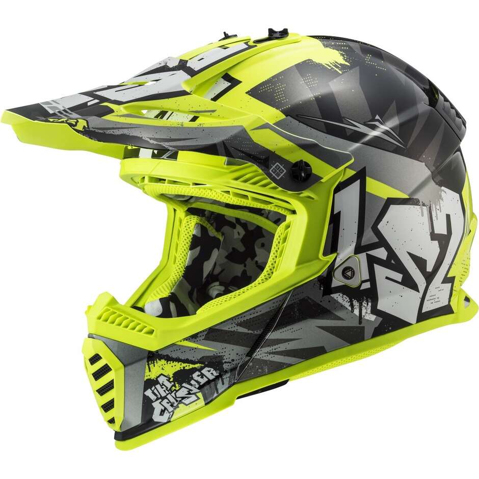 Casque Moto Cross Enduro LS2 MX437 FAST II MINI CRUSHER Noir Jaune