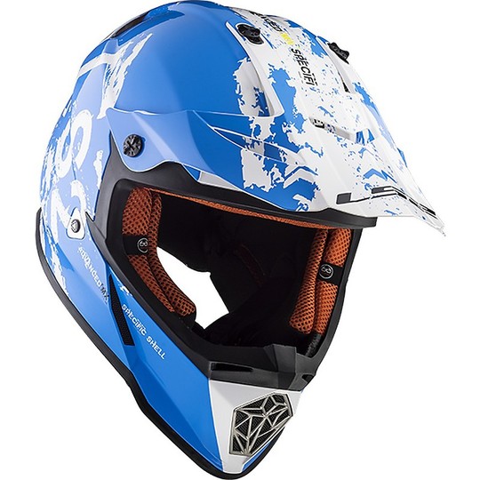 Casque Moto Cross Enduro LS2 MX437 Fast Spot Blanc Bleu