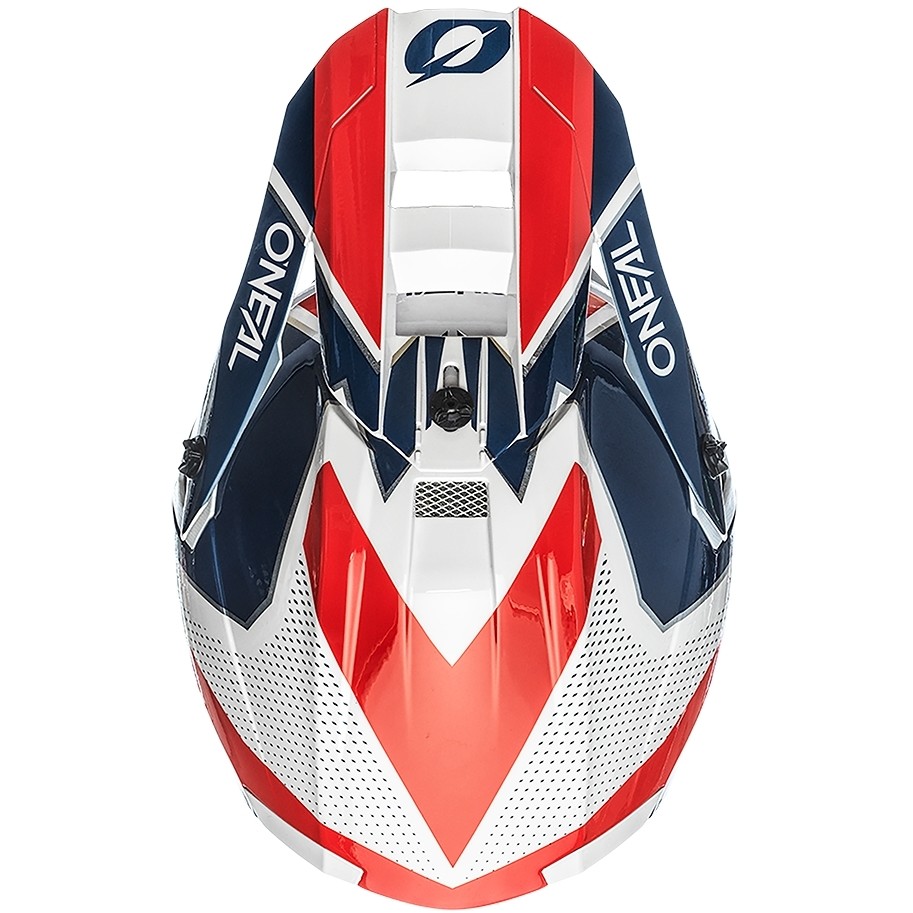 Casque Moto Cross Enduro Oneal 5Srs Polyacrylite Helmetleek Blanc Bleu Rouge