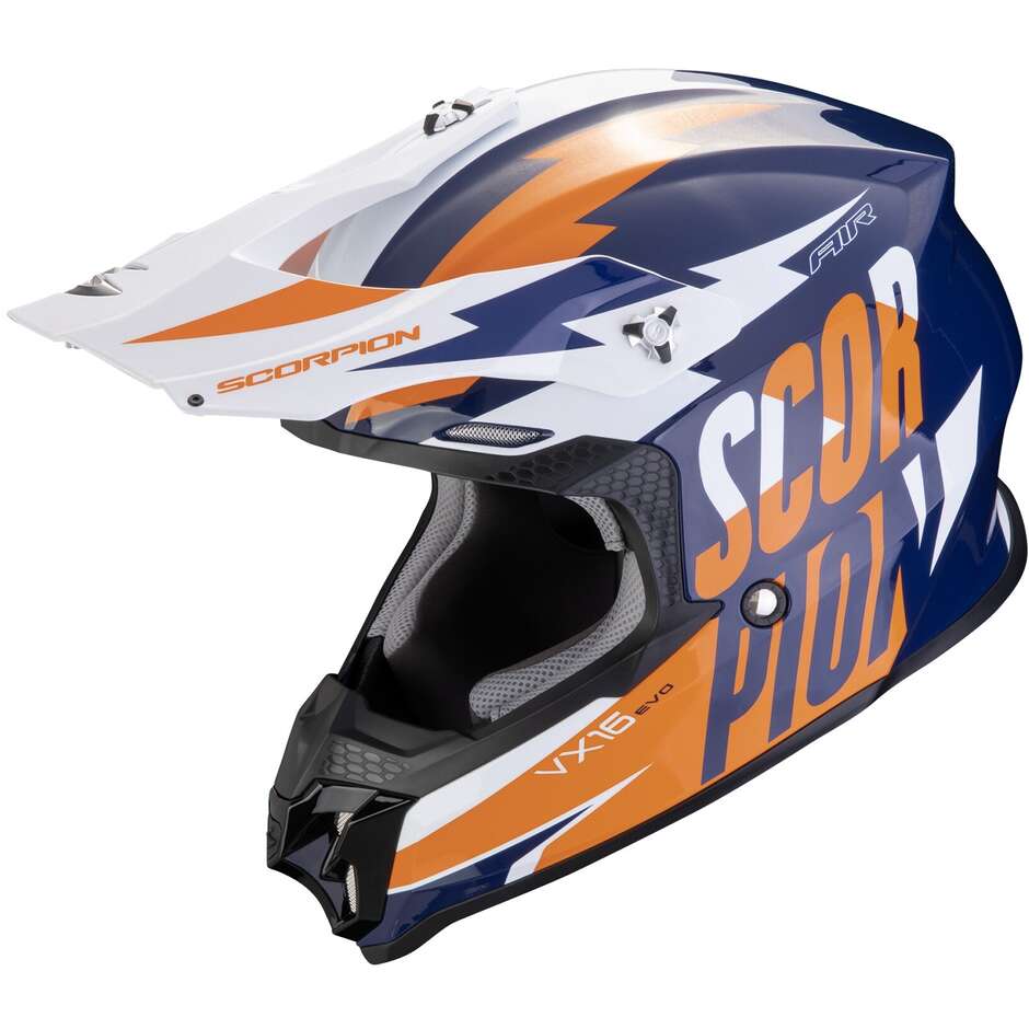 Casque Moto Cross Enduro Scorpion VX 16 EVO AIR SLANTER Bleu Orange