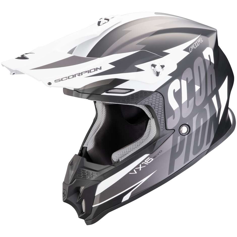Casque Moto Cross Enduro Scorpion VX 16 EVO AIR SLANTER Noir Argent