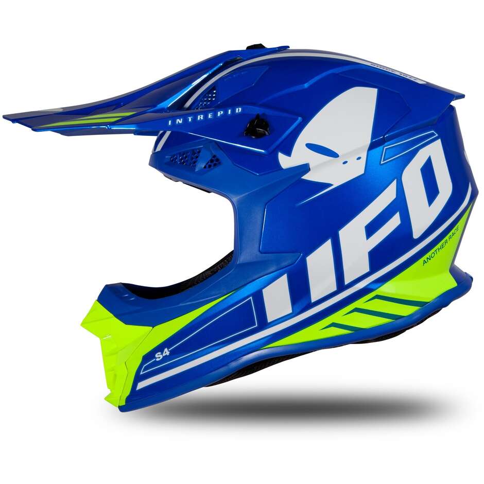 Casque Moto Cross Enduro Ufo INTREPID Bleu Jaune Fluo