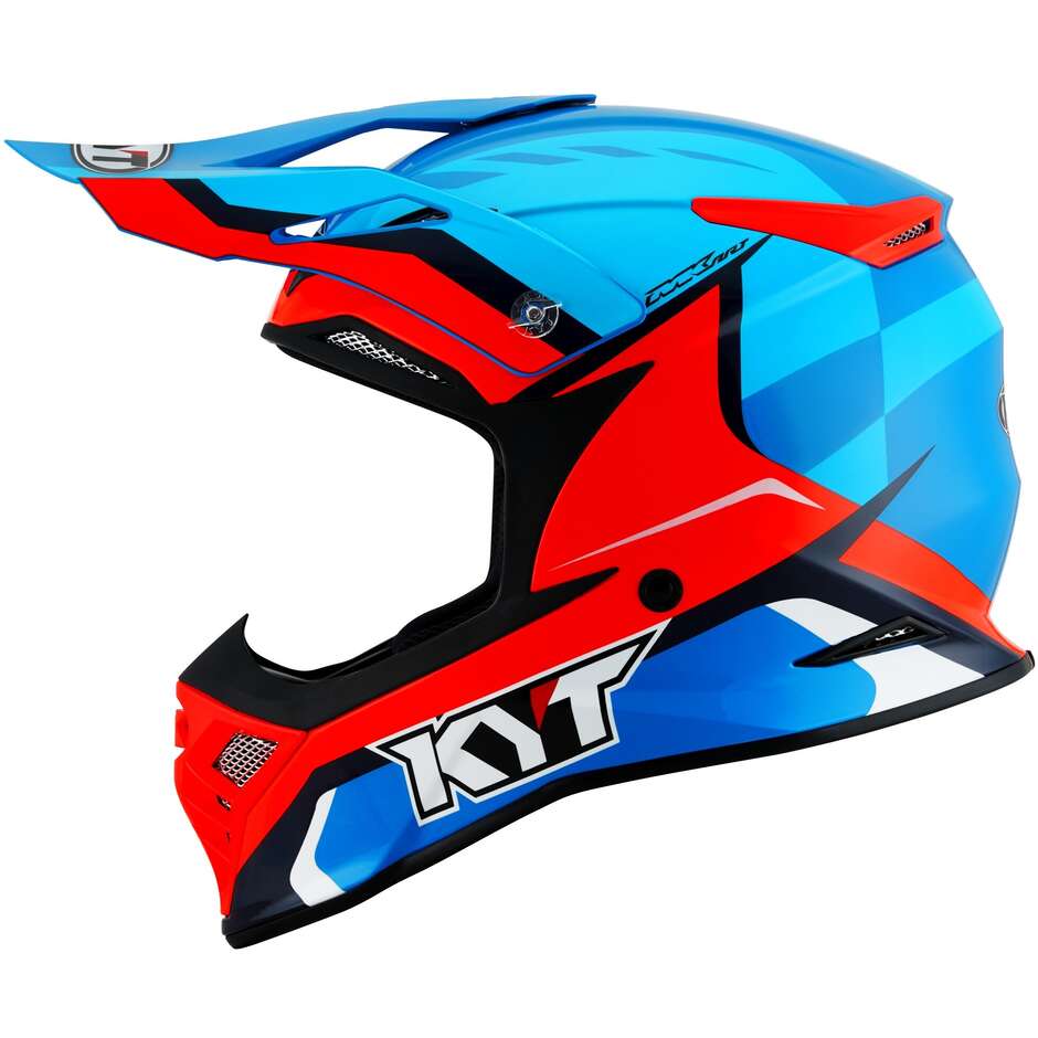 Casque Moto Cross KYT SKYHAWK GLOWING Bleu Orange Fluo